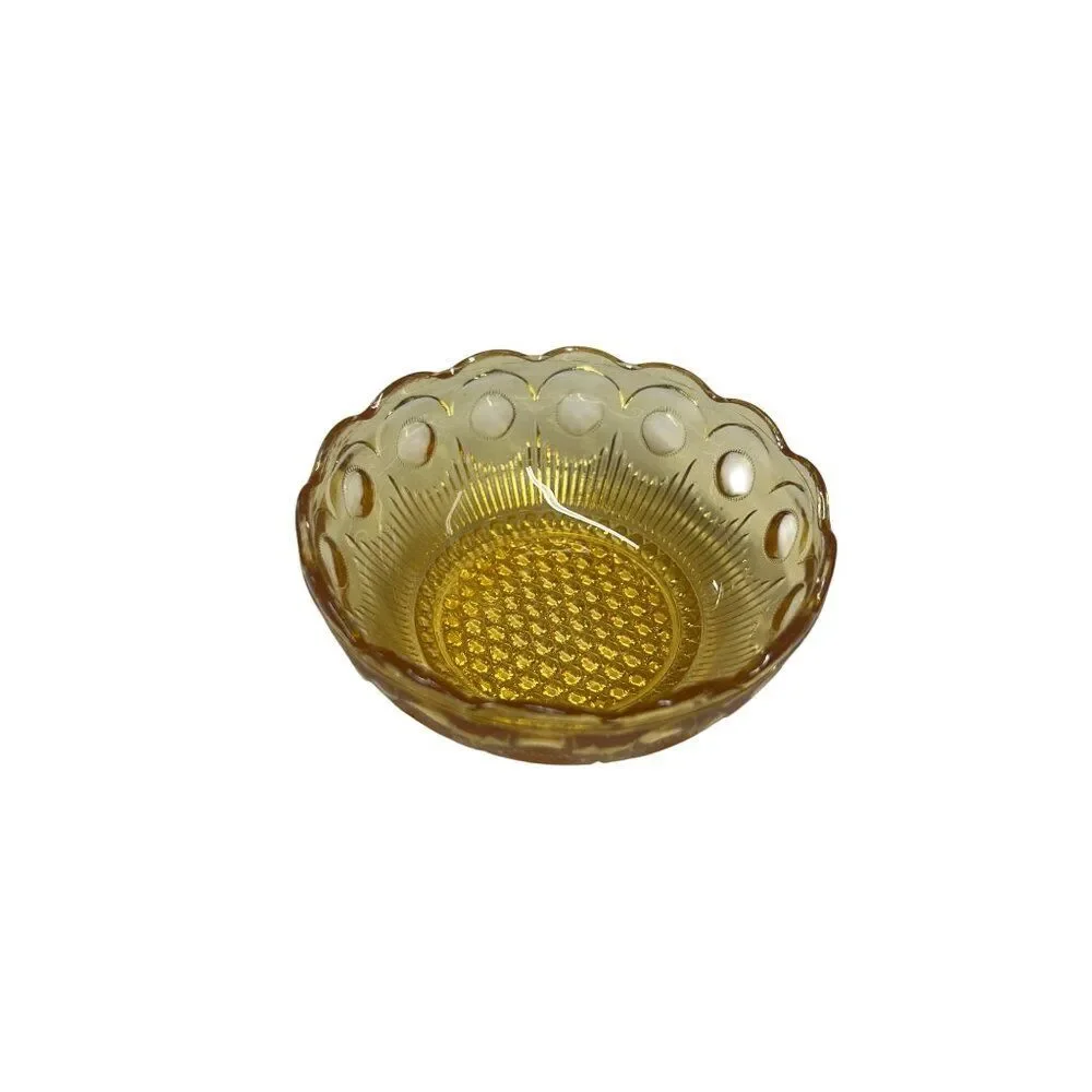 Bartlett Collins Manhattan Set Of 6 Vintage Amber Glass Bowls With Circle & Dot